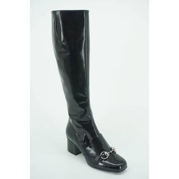 Gucci Lillian Black Patent Leather Knee High Bit boots SZ 35 Block heels $1595 - Picture 1 of 12